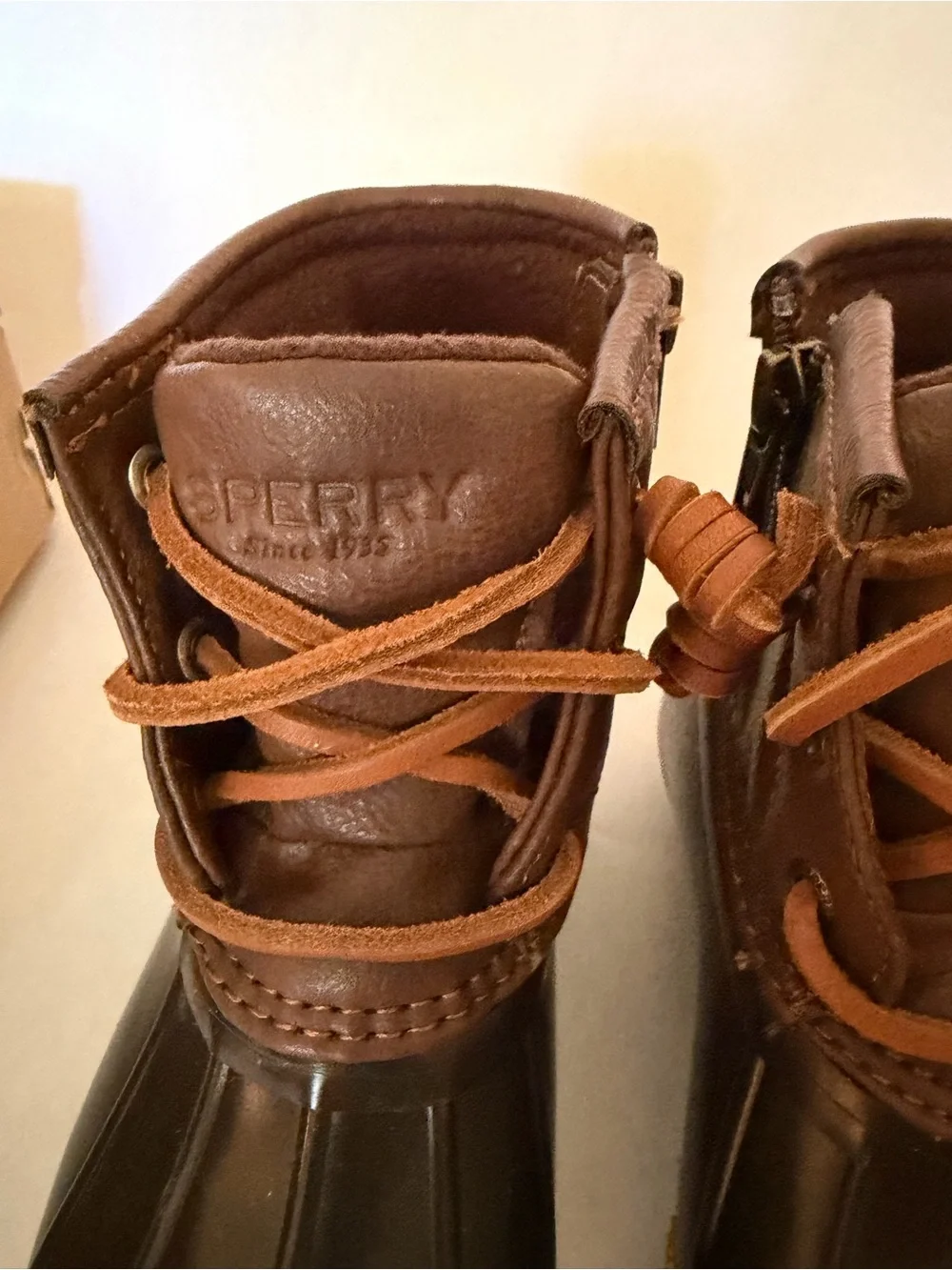 Sperry Olive Green & Brown Kids Rain Boots
